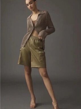 Anthropologie Olive Green Leather Bermuda Shorts